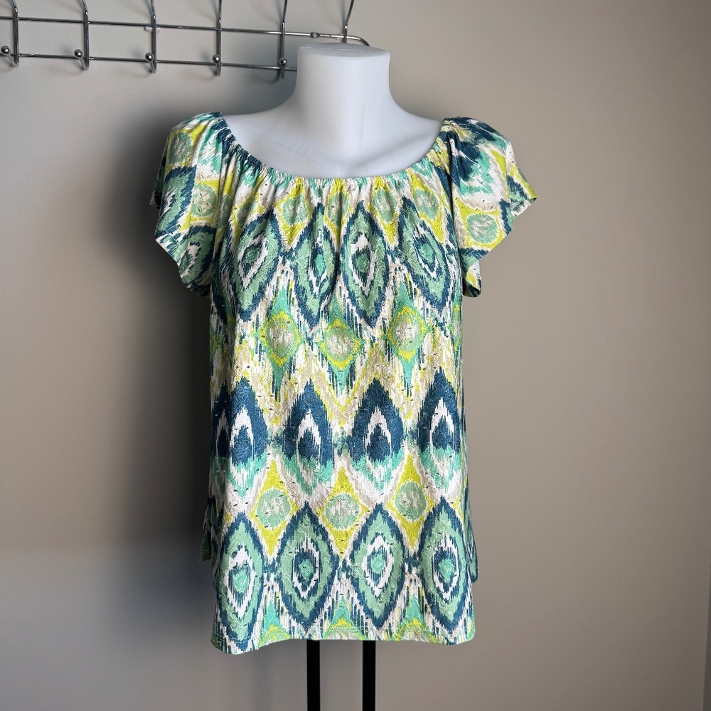 Kim & Cami Women's Boho Short Sleeve Beach Top Multicolor Medium Festival Summer